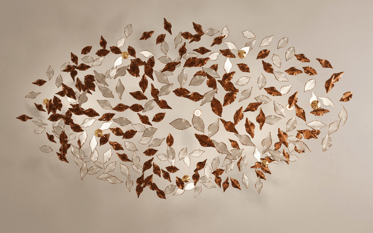 Sculptural Glass Leaf Chandelier — Twisted Modern Pendant for Grand Interiors