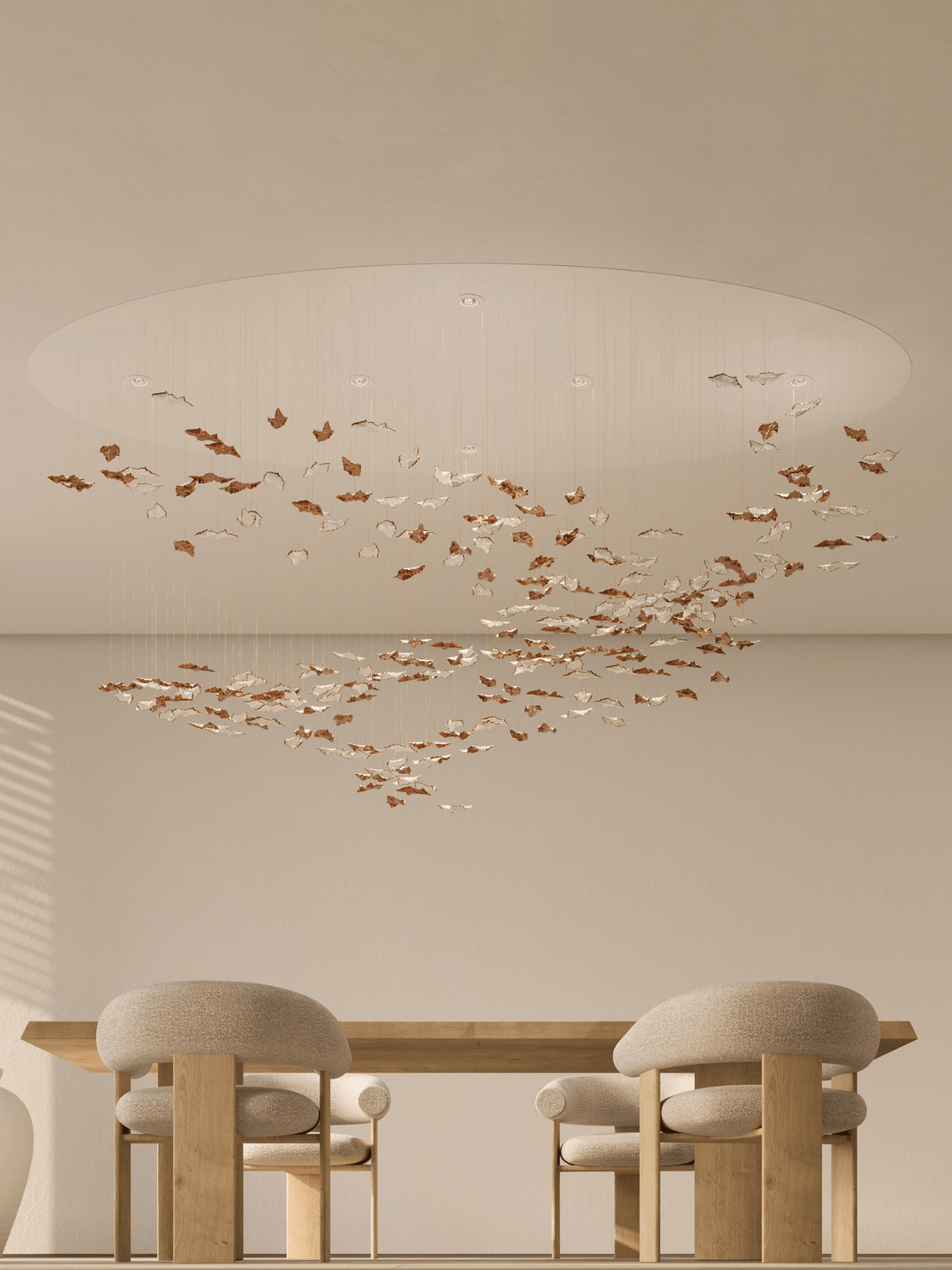Sculptural Glass Leaf Chandelier — Twisted Modern Pendant for Grand Interiors