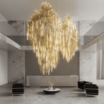 Vitara Glass Drop Chandelier — Amber Gothic LED Pendant
