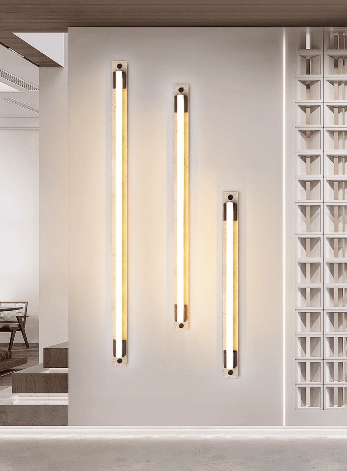 Caelum Linear LED Wall Sconce in Travertine and Bronze