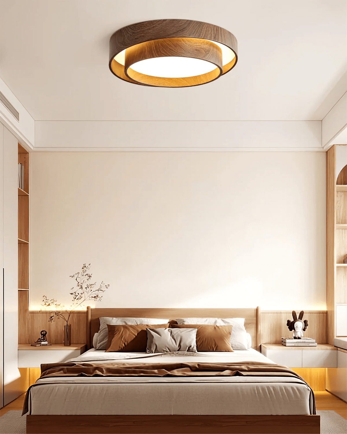 Vaako Modern Walnut Finish LED Flush Mount Ceiling Light