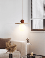 Solen Pendant Light in Travertine and Wood – Modern Designer Ceiling Lamp
