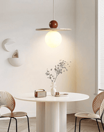 Solen Pendant Light in Travertine and Wood – Modern Designer Ceiling Lamp