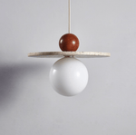 Solen Pendant Light in Travertine and Wood – Modern Designer Ceiling Lamp