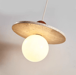 Solen Pendant Light in Travertine and Wood – Modern Designer Ceiling Lamp