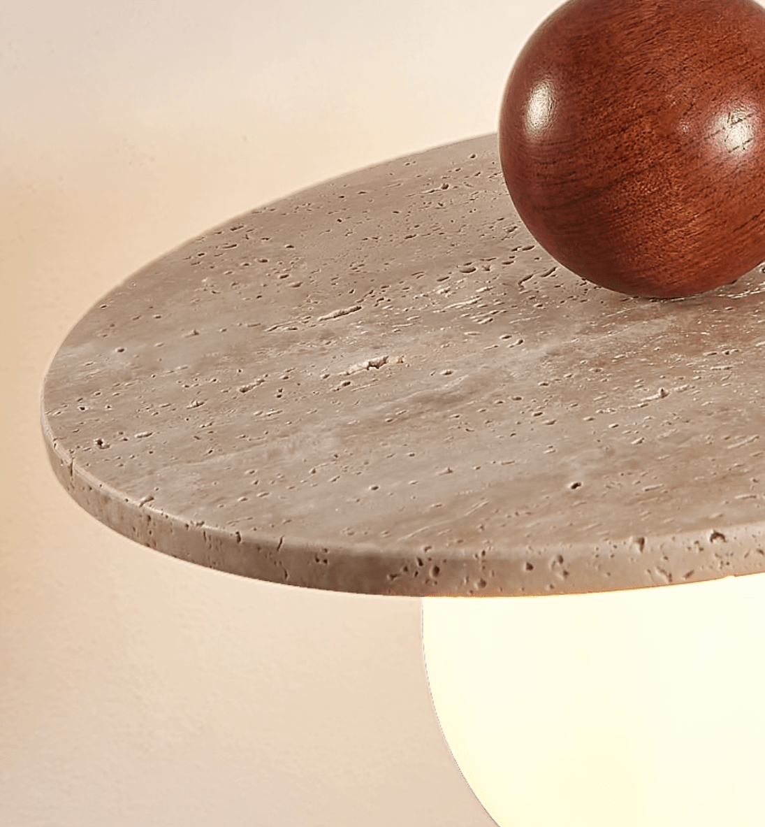 Solen Pendant Light in Travertine and Wood – Modern Designer Ceiling Lamp