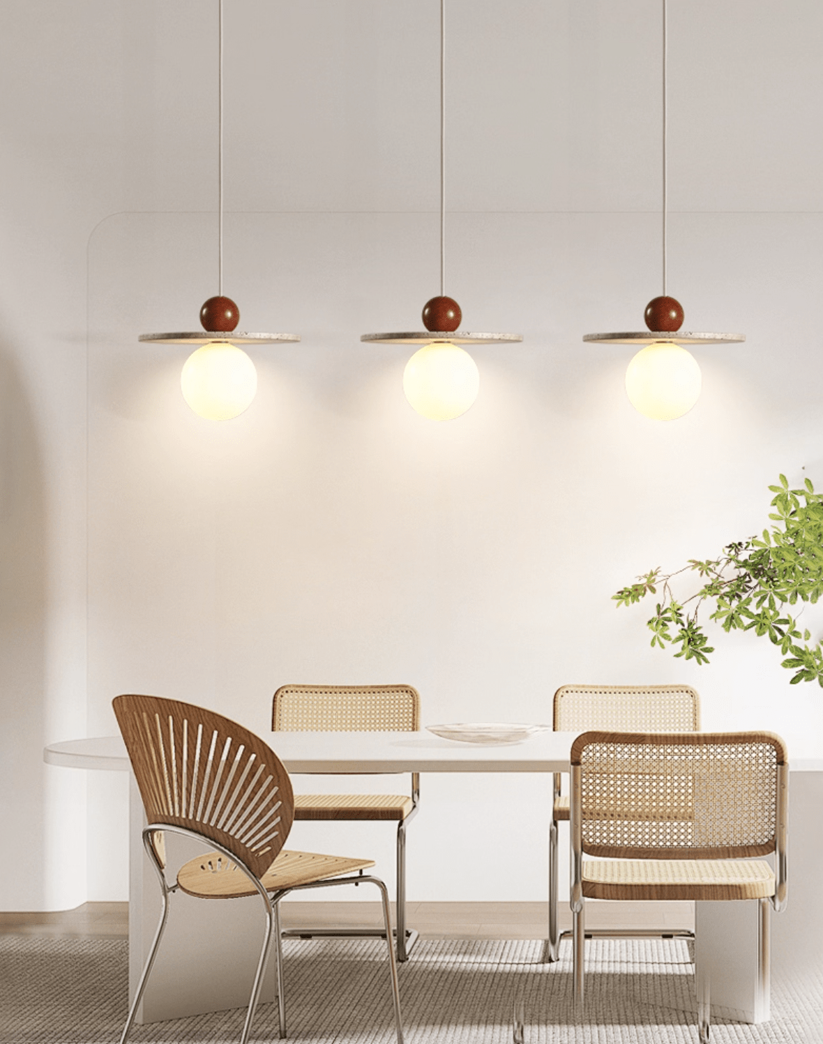 Solen Pendant Light in Travertine and Wood – Modern Designer Ceiling Lamp