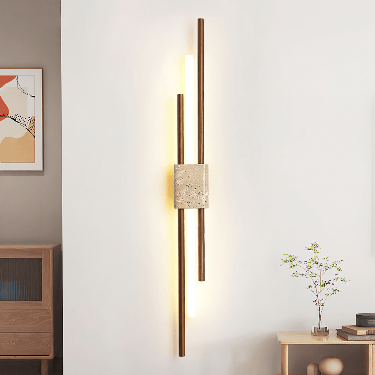 Axis Terra Wall Sconce in Travertine and Wood