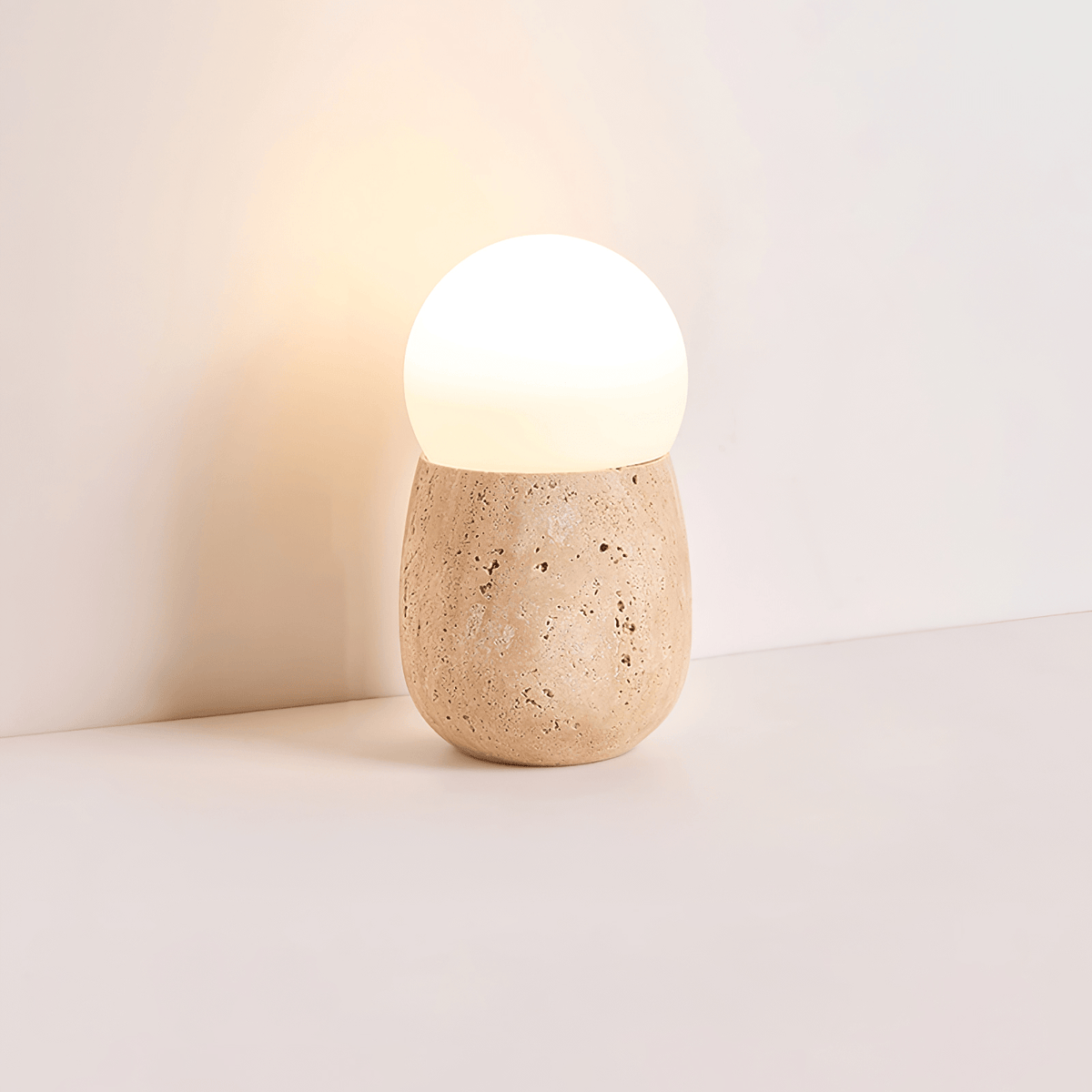 Terra Orb Travertine Table Lamp with Opal Glass Shade