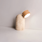Capsule Stone Table Lamp with Travertine Base and Walnut Accent