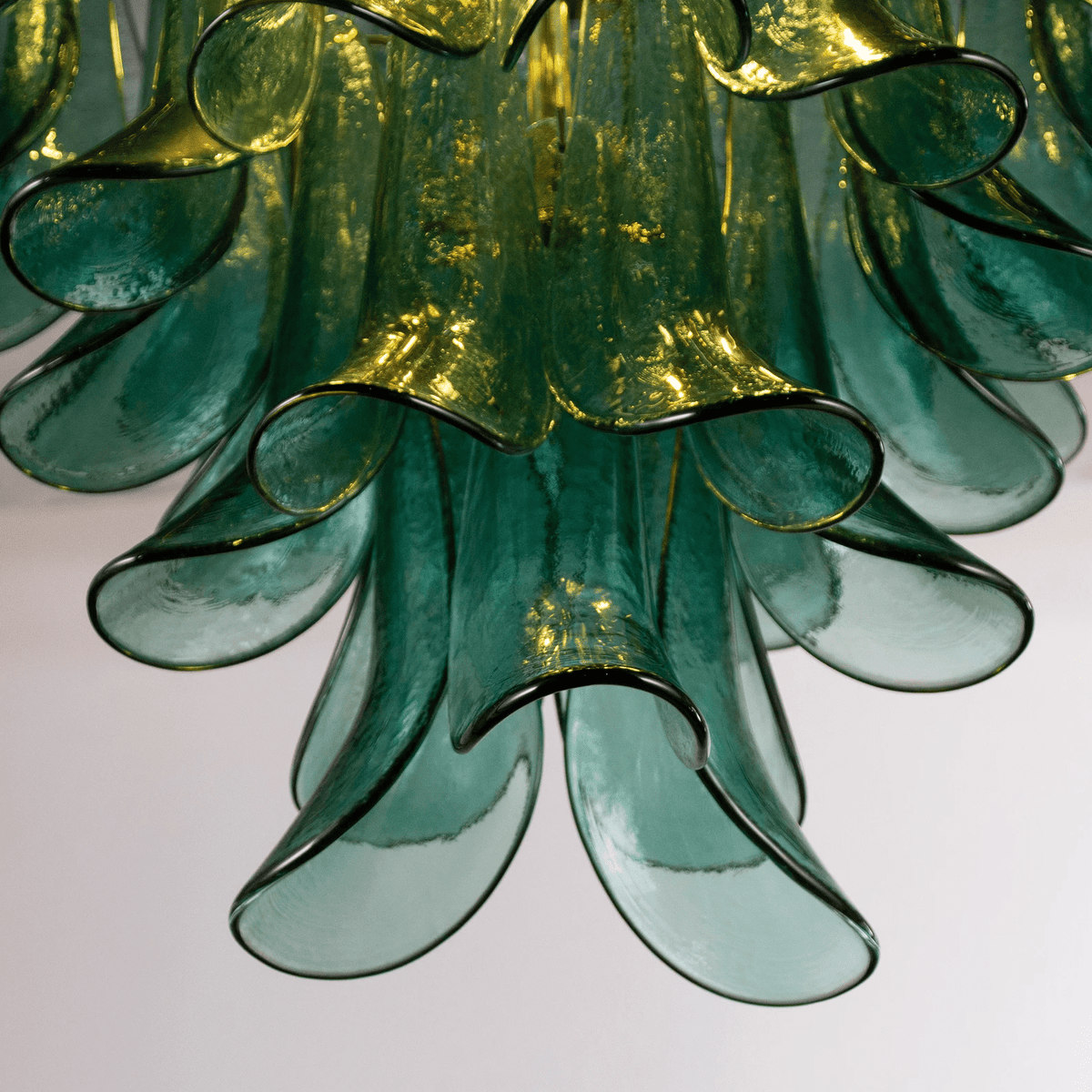 Petali Blue Glass and Brass Chandelier for Dining Room and Foyer