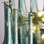 Petali Blue Glass and Brass Chandelier for Dining Room and Foyer