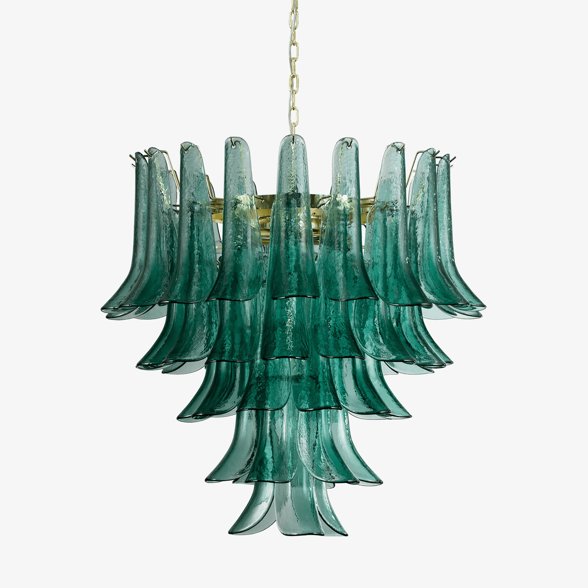 Petali Blue Glass and Brass Chandelier for Dining Room and Foyer