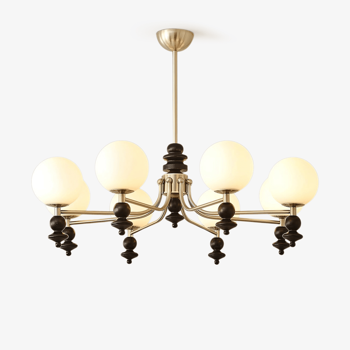 Lunaris Modern Glass Chandelier with Walnut Wood Accents for Dining Room and Living Room