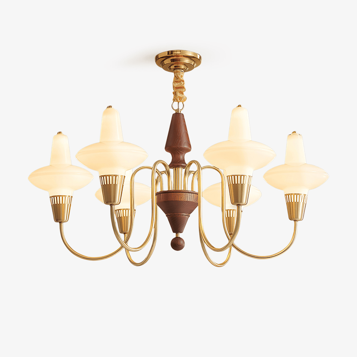 Orvanna Modern Wood and Glass Chandelier with Gold Accents