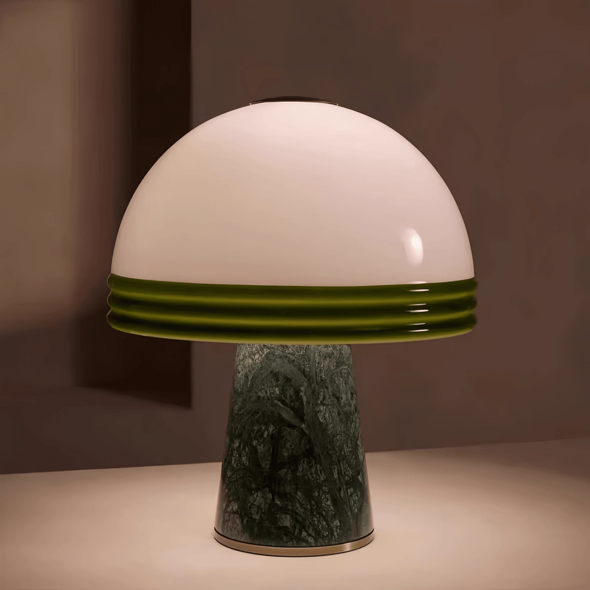Verdura Dome Table Lamp with Marble Base and Green Glass Accent