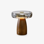 Veyra Modern Walnut Wood Table Lamp with Glass Shade for Bedroom and Living Room