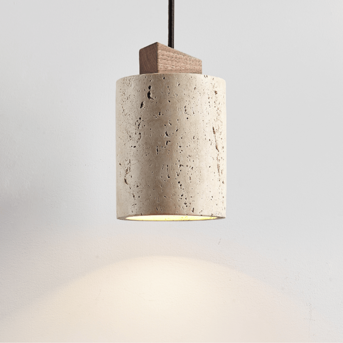 Arvo Cylinder Pendant Light in Natural Travertine and Wood