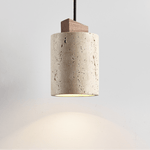 Arvo Cylinder Pendant Light in Natural Travertine and Wood