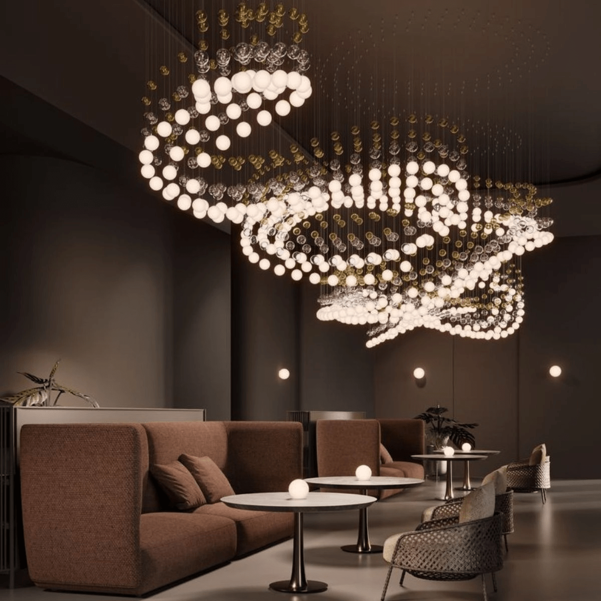 Pearl Curtain Crystal LED Chandelier – Modern Designer Hanging Light
