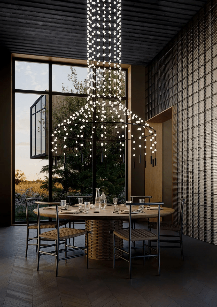 Multidot Modern LED Chandelier with Acrylic Spheres and Metal Rings