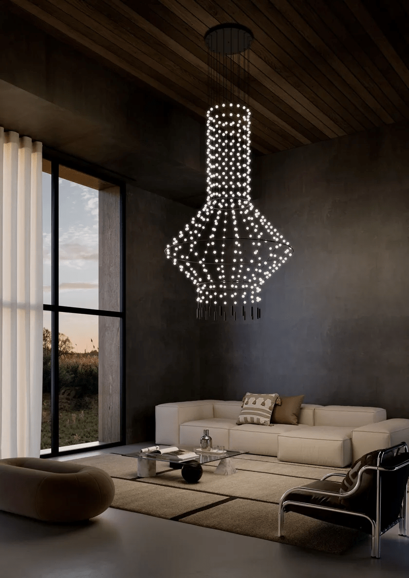 Multidot Modern LED Chandelier with Acrylic Spheres and Metal Rings