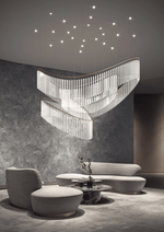 Rivella Cascade Fringe Chandelier — Crystal Glass & Gold LED Pendant Light