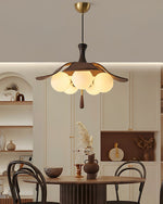 Solyntha Wooden Petal Pendant Light with Glass Orbs for Dining Room