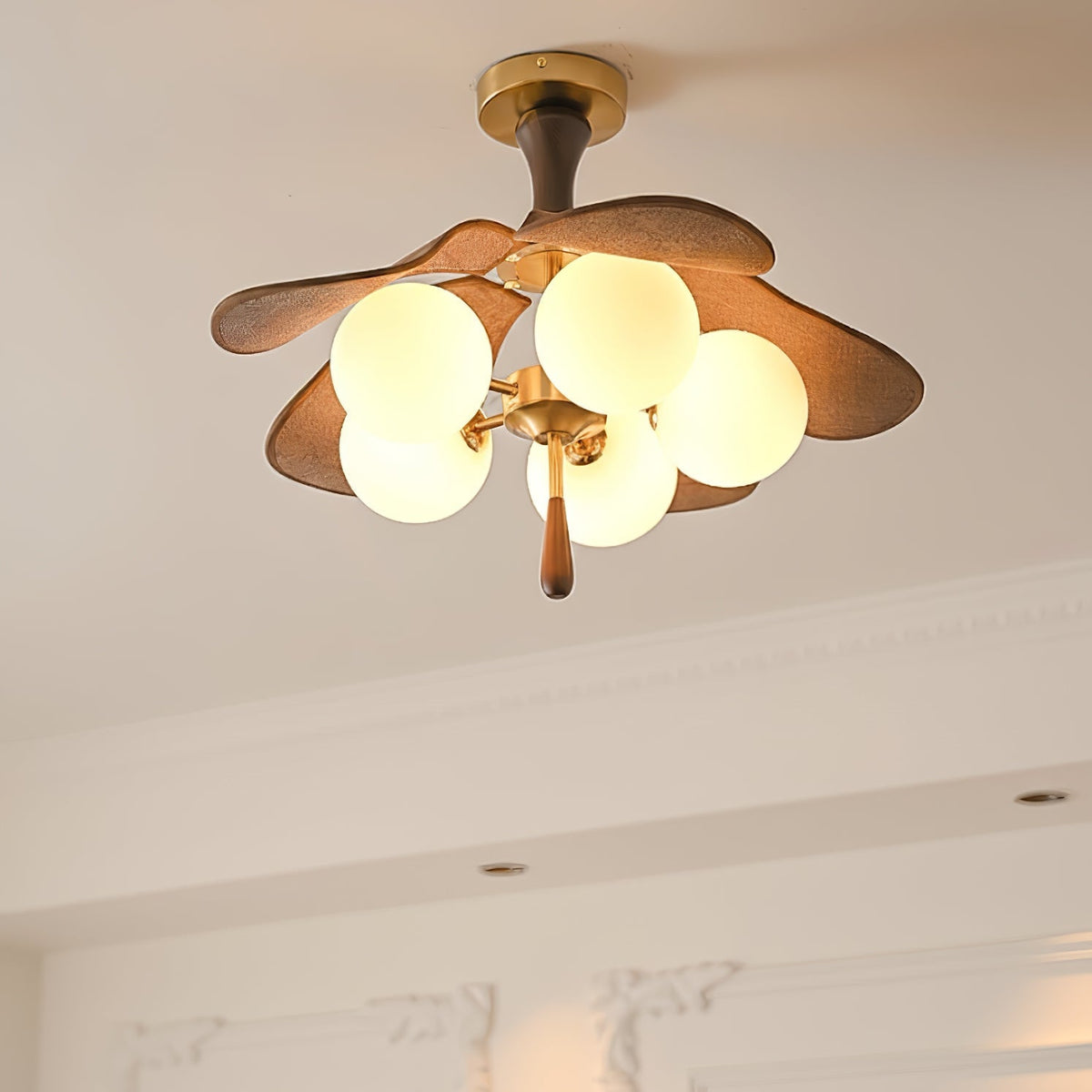 Solyntha Wooden Petal Ceiling Light with Glass Globes