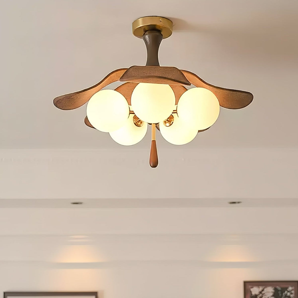 Solyntha Wooden Petal Ceiling Light with Glass Globes