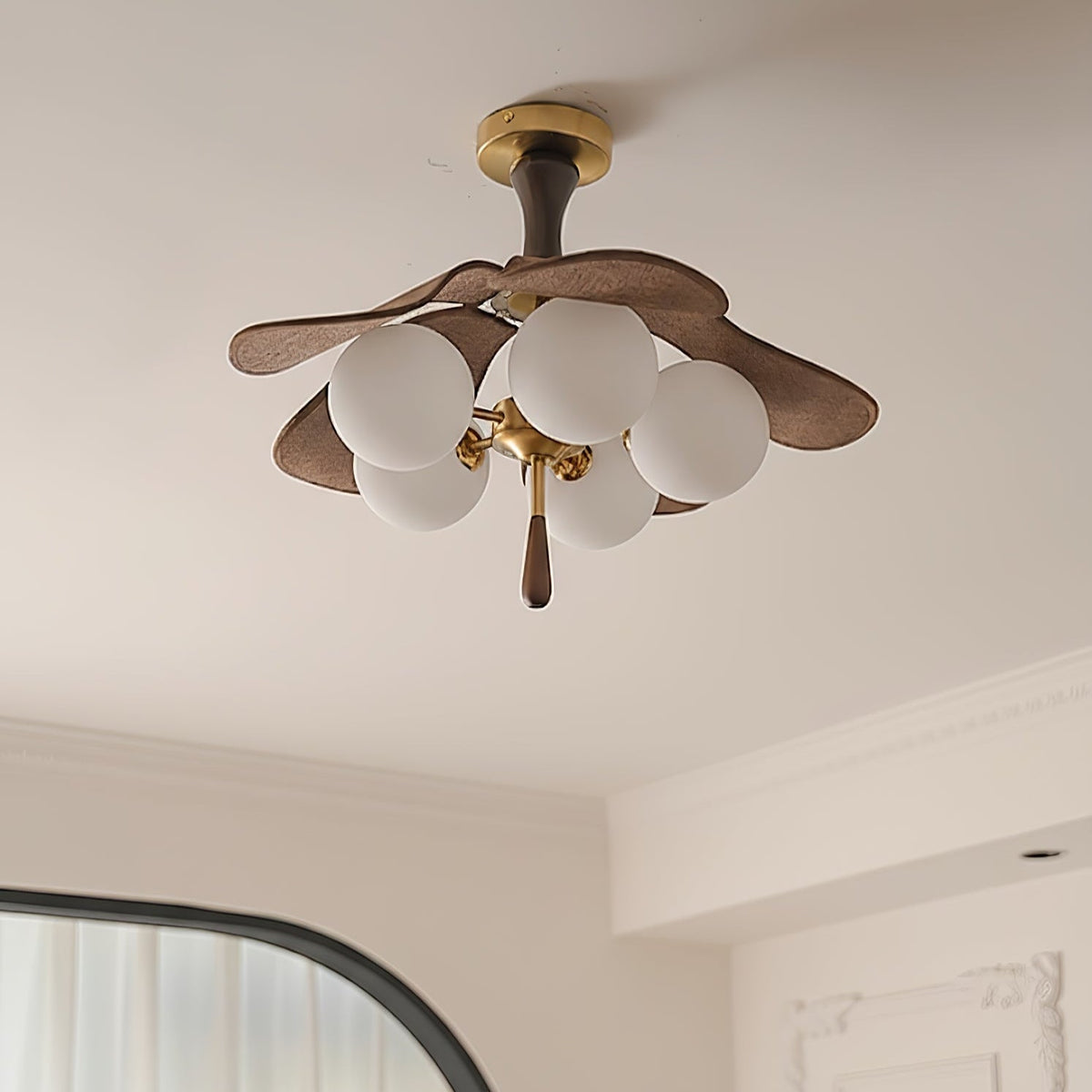 Solyntha Wooden Petal Ceiling Light with Glass Globes