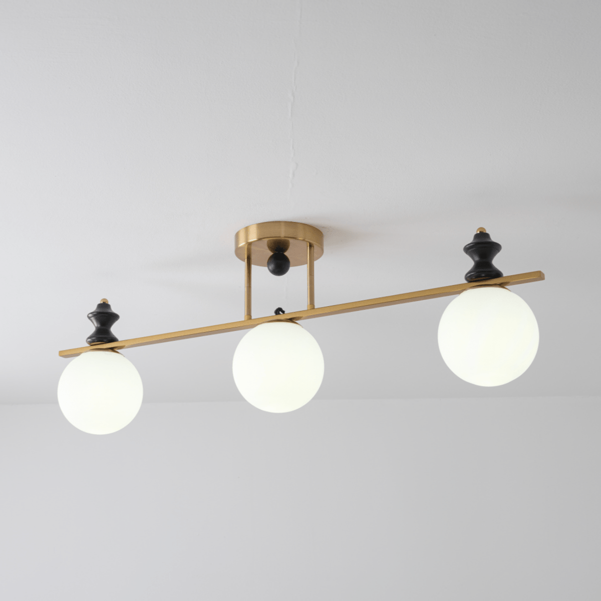 Orbis Quartet Linear Semi-Flush Ceiling Light in Brass and Walnut