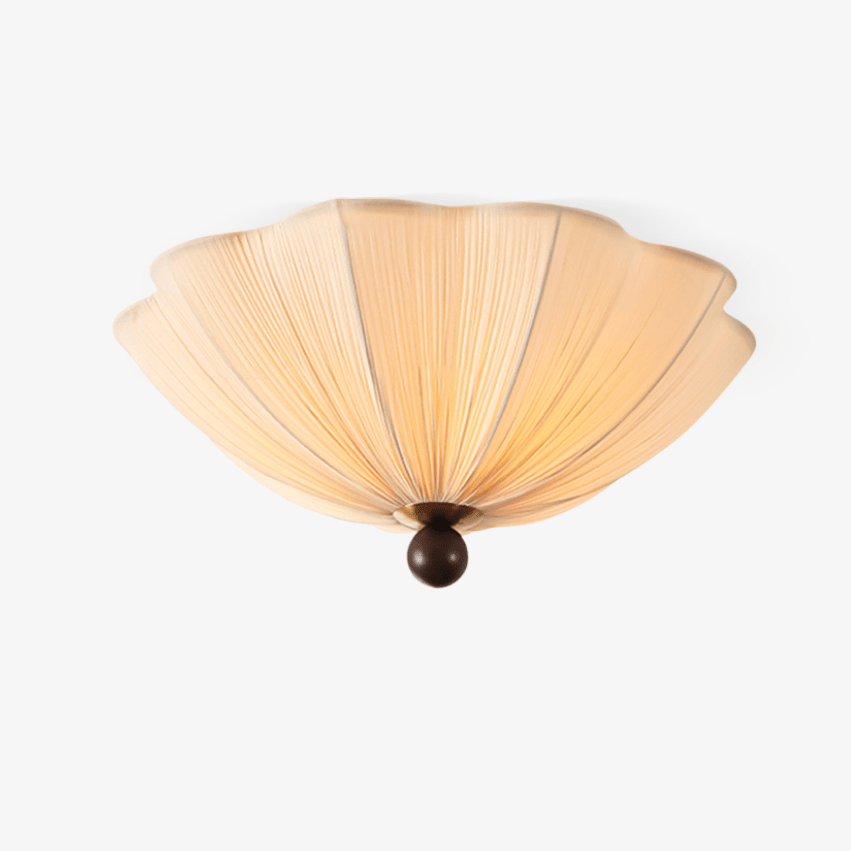 Petals Fabric Ceiling Light – Modern Flush Mount in Walnut & Beige