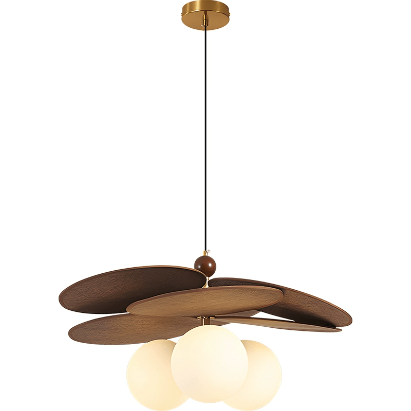 Aurelian Bloom Wooden Pendant Light with Opaline Glass Globes