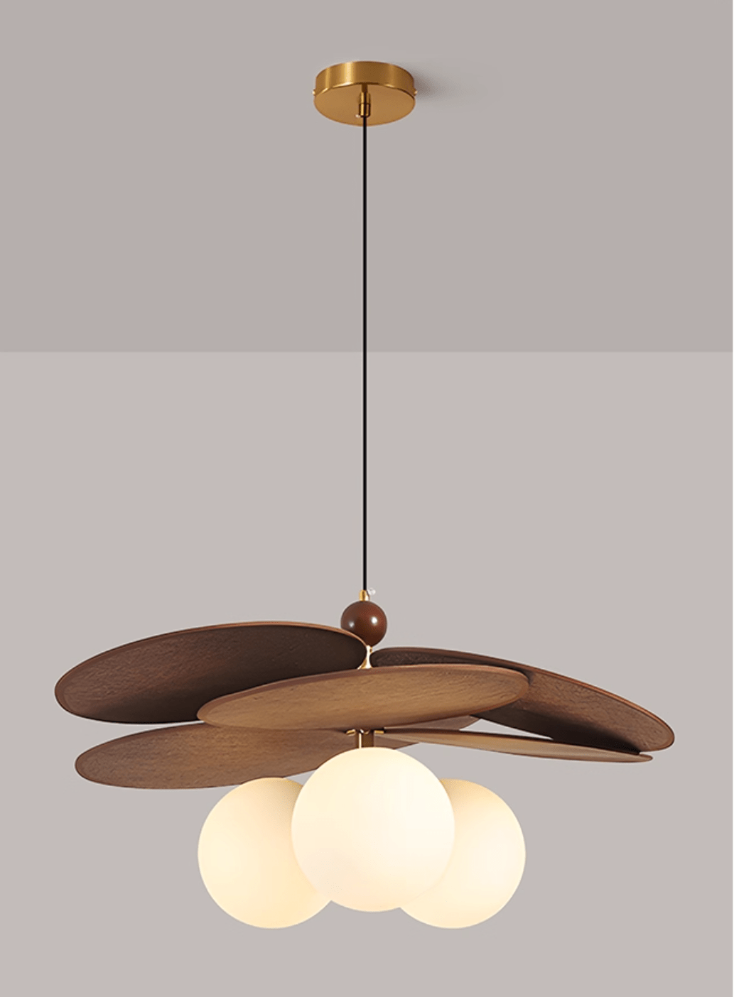 Aurelian Bloom Wooden Pendant Light with Opaline Glass Globes