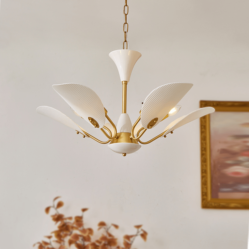 Liora Blossom Modern Floral Chandelier in Gold Brass and White Glass