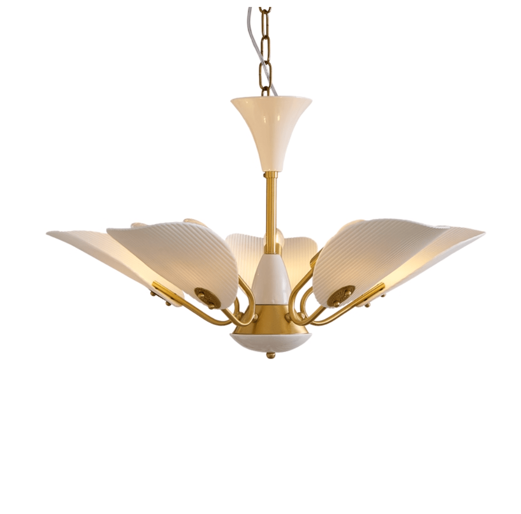 Liora Blossom Modern Floral Chandelier in Gold Brass and White Glass