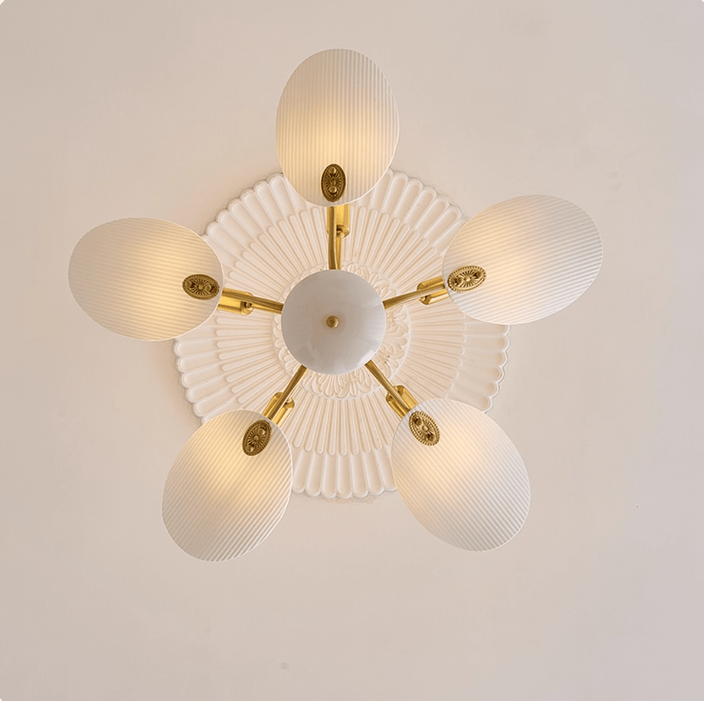 Liora Blossom Modern Floral Chandelier in Gold Brass and White Glass