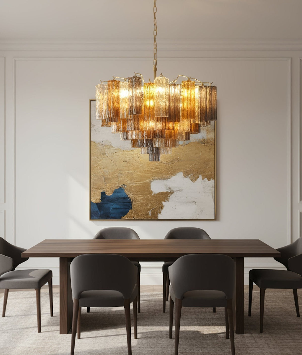Eloria Glass Chandelier – Modern Fluted Glass Pendant Light, Gold Finish