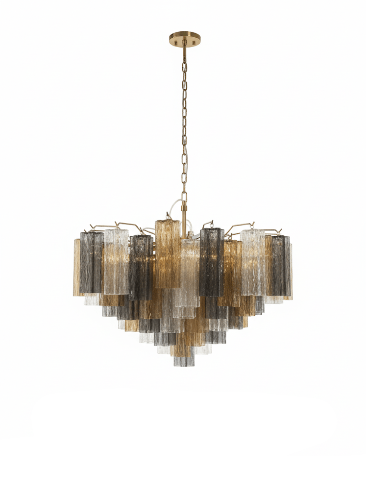 Virella Glass Chandelier — Five-Tier Tronchi Glass in Brass