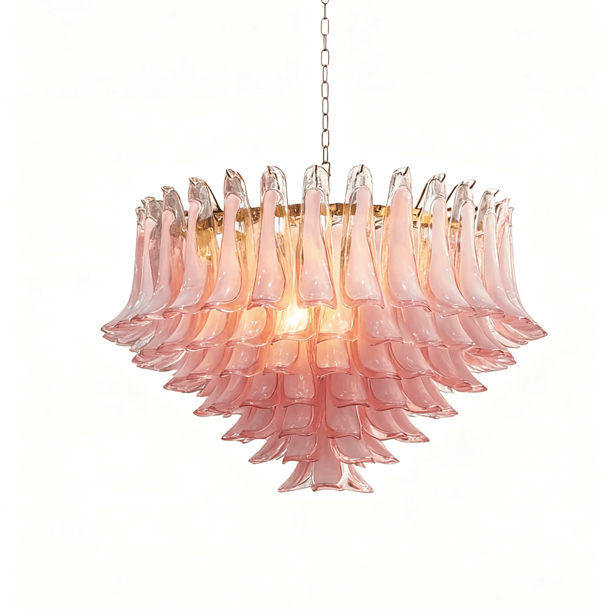 Blush Pink Murano Glass Chandelier with Gold Finish