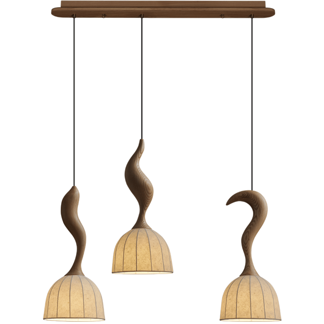 Elowen Twisted Wood Pendant Light – Sculptural Designer Ceiling Lamp