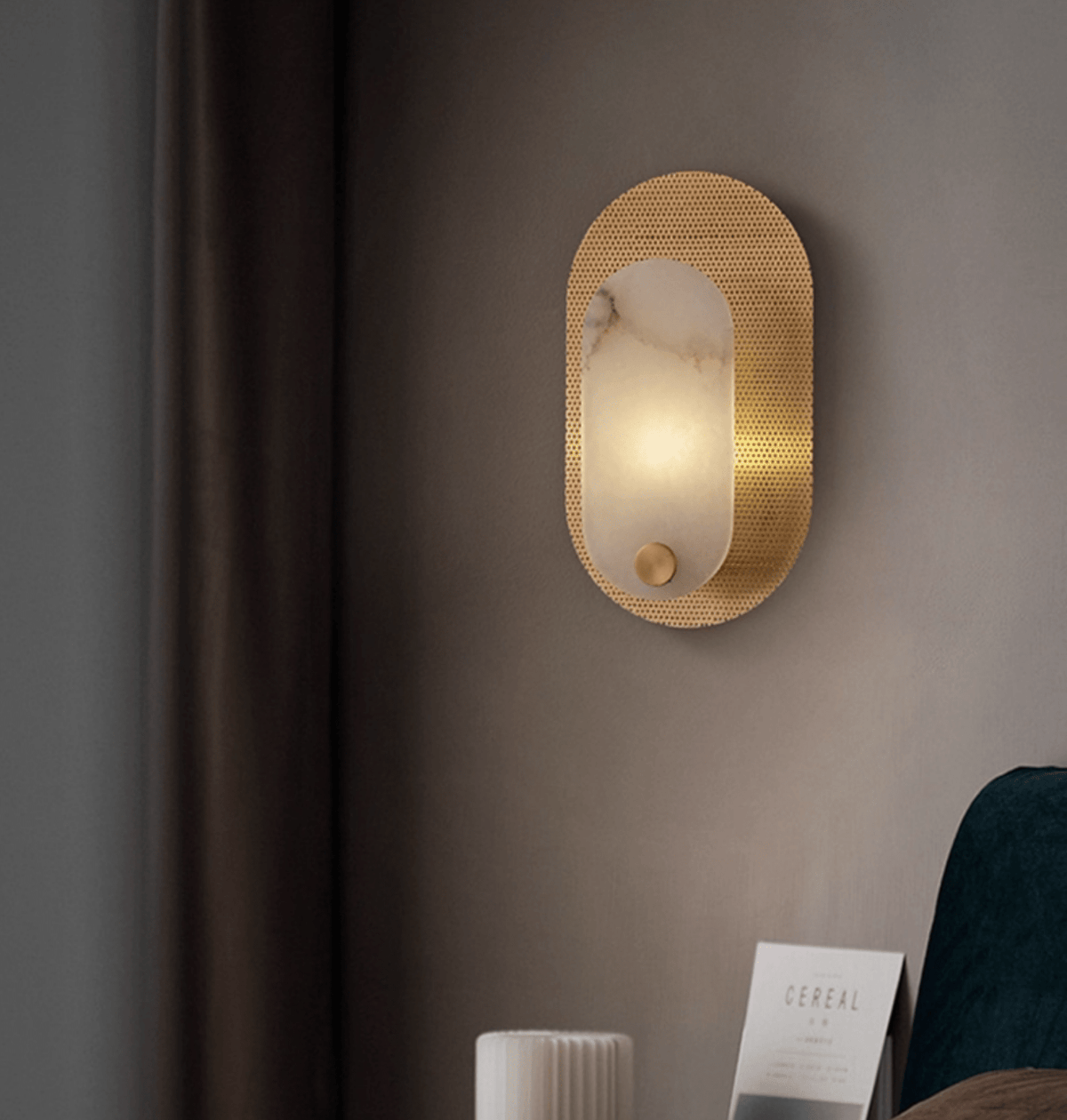 Perforated Oval Wall Sconce in Alabaster and Gold