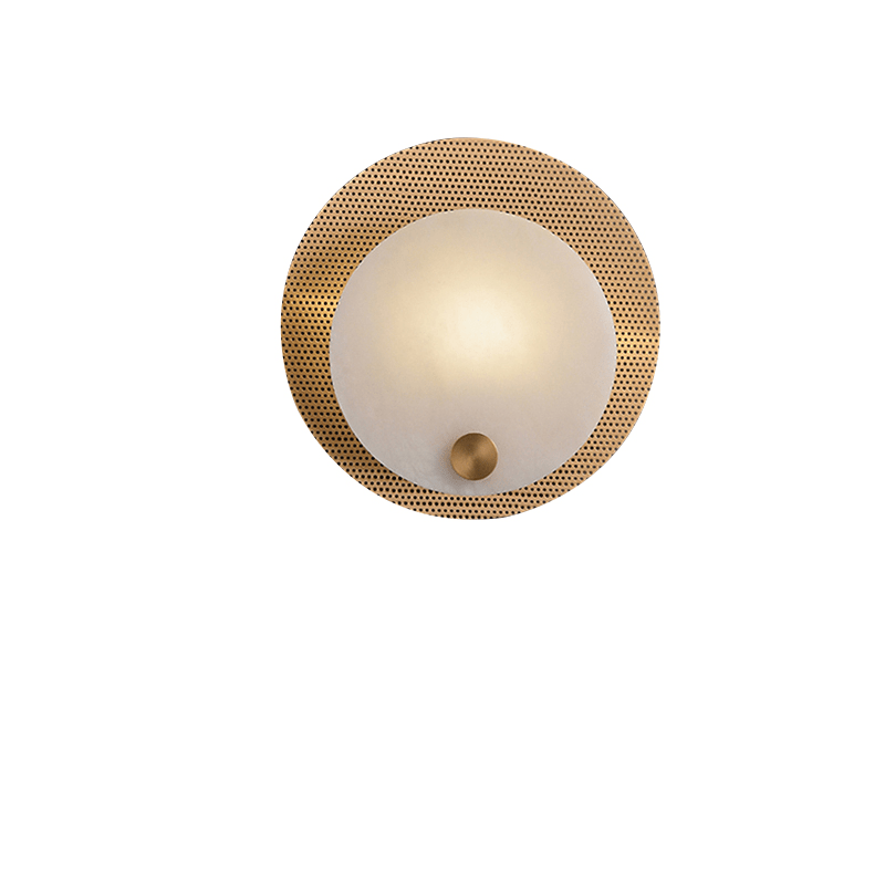 Lumen Alabaster Wall Sconce in Gold with White Alabaster Shade