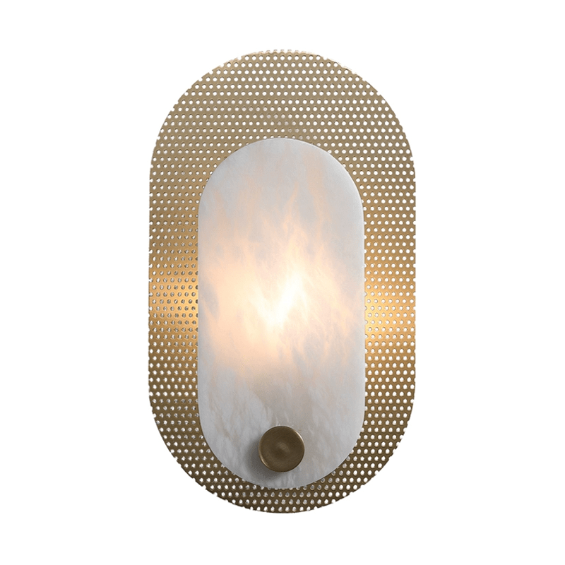 Perforated Oval Wall Sconce in Alabaster and Gold