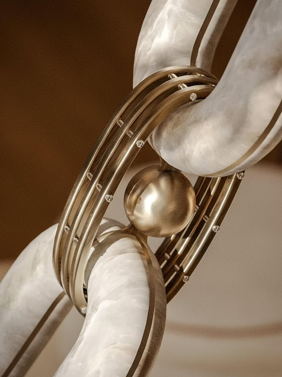 Modern Alabaster Chain Link Chandelier with Brass Accents