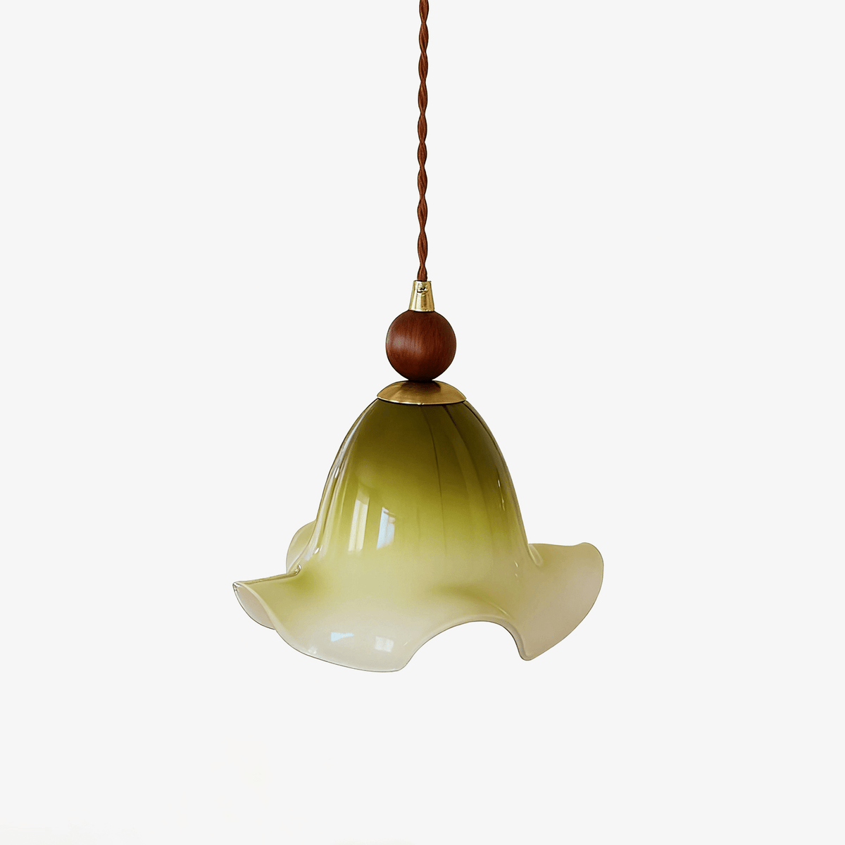 Gradient Petal Pendant Light – Art Glass & Walnut Wood Hanging Lamp for Dining, Living, Bedroom