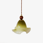 Gradient Petal Pendant Light – Art Glass & Walnut Wood Hanging Lamp for Dining, Living, Bedroom