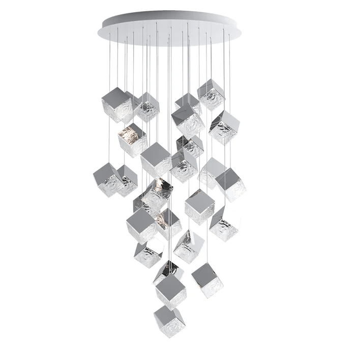 Cubic Luster Cascade Chandelier – Modern Geometric Crystal Pendant Light