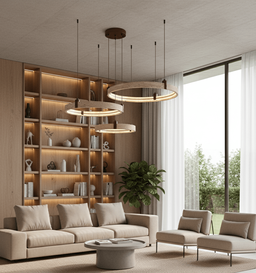 Celestial Orbit Travertine Chandelier – Modern Natural Stone Pendant Light